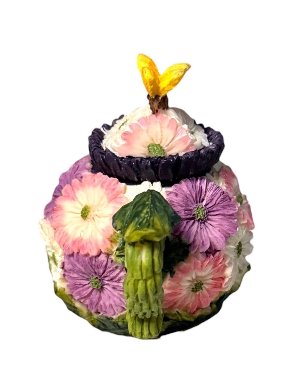 Russ Berrie 90’s 3-D Chrysanthemums & Butterflies Succulent Miniature Teapot - Picture 4 of 5